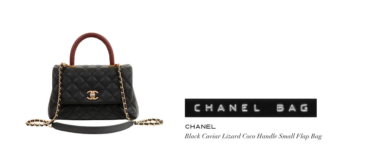 Chanel Black Caviar Lizzard Embossed Coco Handle Small/Old mini