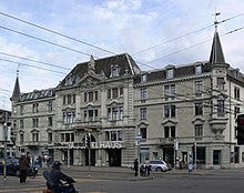 The Pfauen in Zürich. Joyce's preferred hangout was the cafe, which used to be on the right corner. The theatre staged the English Players.