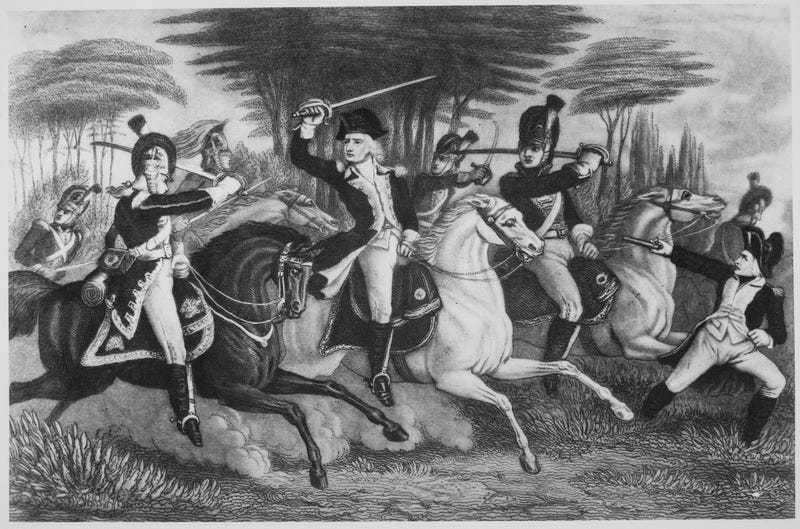 Colonel Washington at the Battle of Cowpens, as engraved for Graham's Magazine by S. H. Gimber.