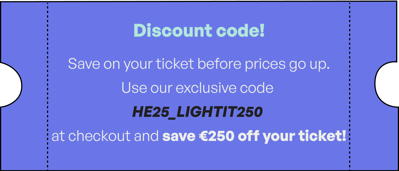 Banner with a discount code to attend the event