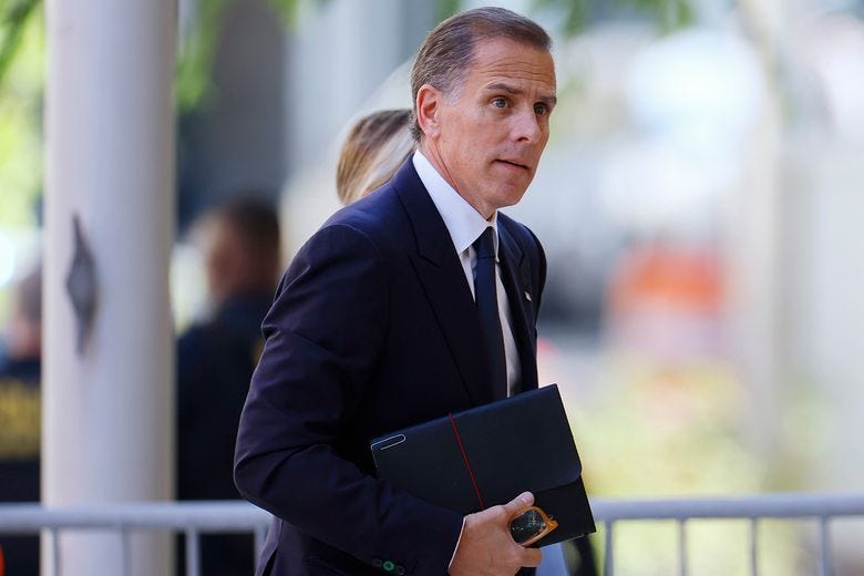 Hunter Biden, son of former President Joe Biden, arrives with his wife Melissa Cohen Biden to a federal building in 2024 in Wilmington, Delaware. (Anna Moneymaker/Getty Images North America/TNS)