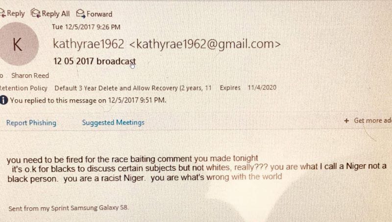 kathy rae e-mail to sharon reed calling her niger rant