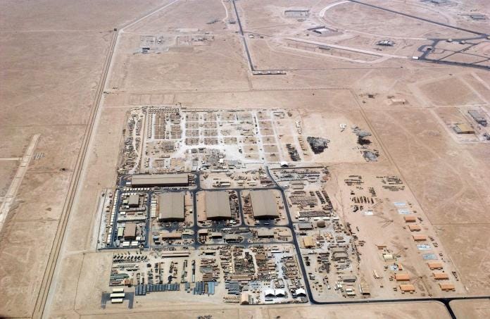 An aerial view of "Ops Town" at Al Udeid Air Base in 2004