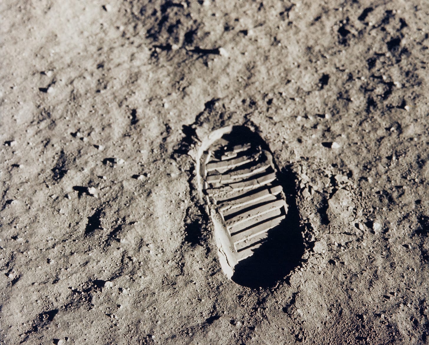 Color photo of an astronaut's footprint on the lunar surface