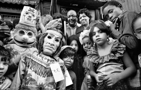 Arthur and Anne Sowell (top center) held an annual Halloween costume contest at their candy store on Columbus Ave. Oct. 29, 1971.