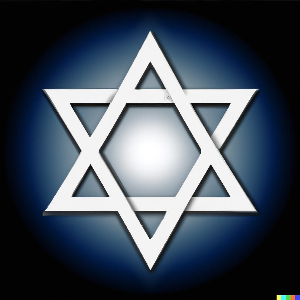 a powerful Star of David with a dark background