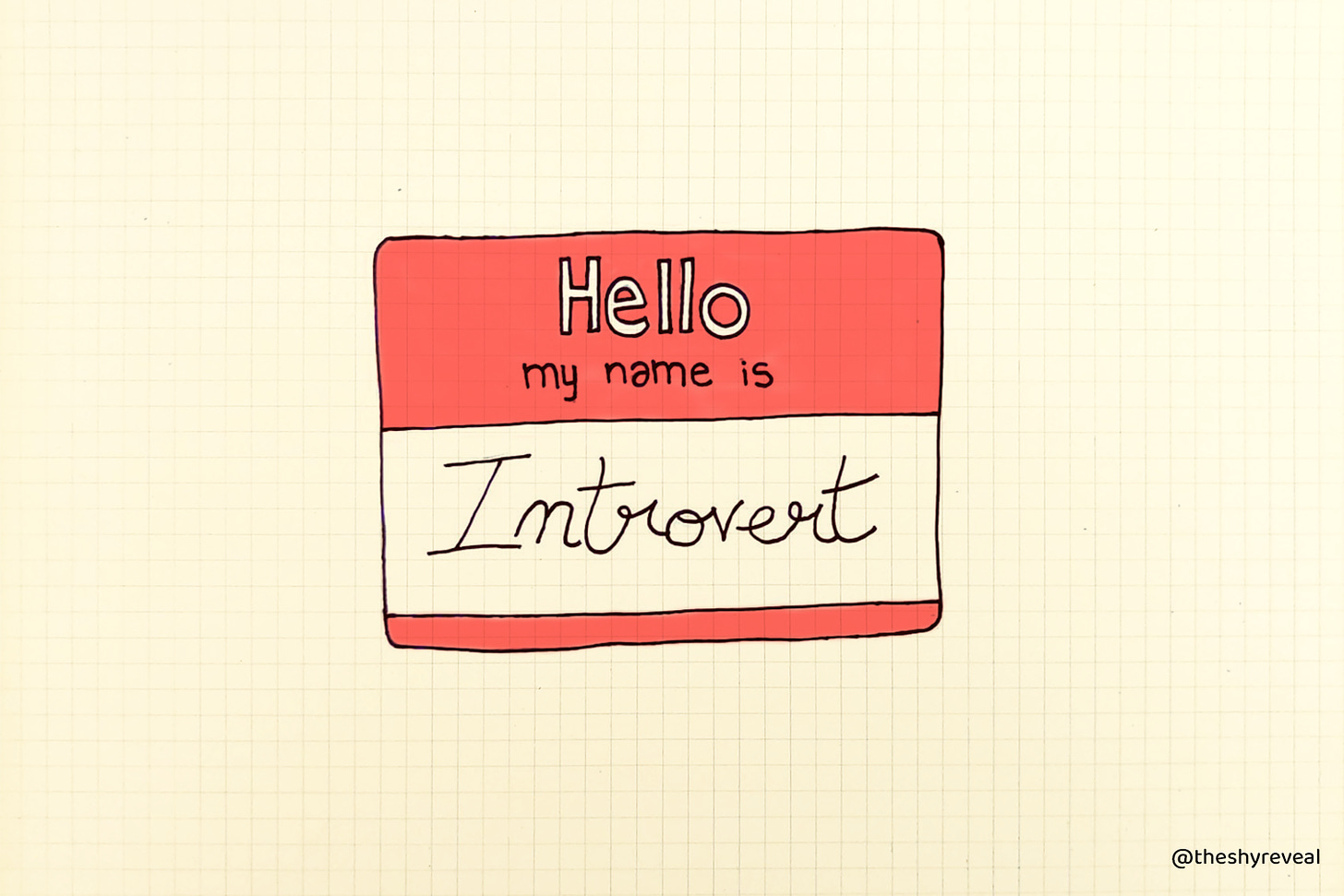 Drawing of a red sticker that says: "Hello, my name is: Introvert"