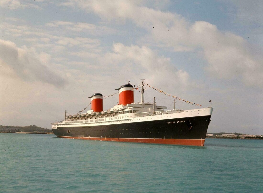 In 1952, the SS United States won the famed Blue Riband, the prize given to the fastest ship to cross the Atlantic. On the record-setting maiden voyage, the ship went so fast some of the paint on the hull was sheared off by the sea.