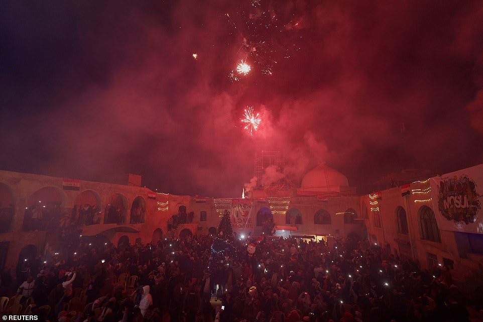MOSUL: Fireworks explode during New Year celebrations in Mosul, Iraq January 1, 2025