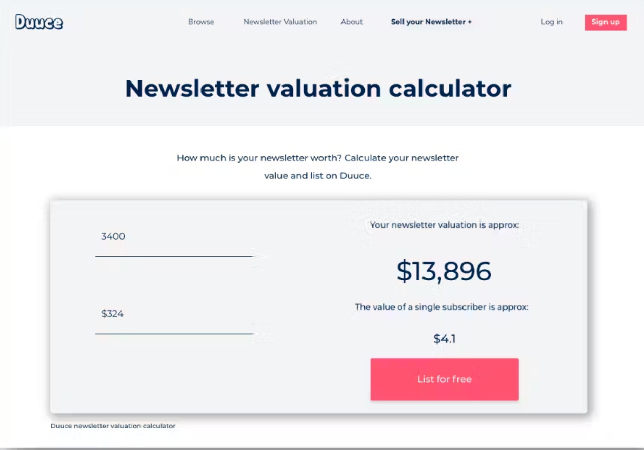 screenshot newsletter valuation tool