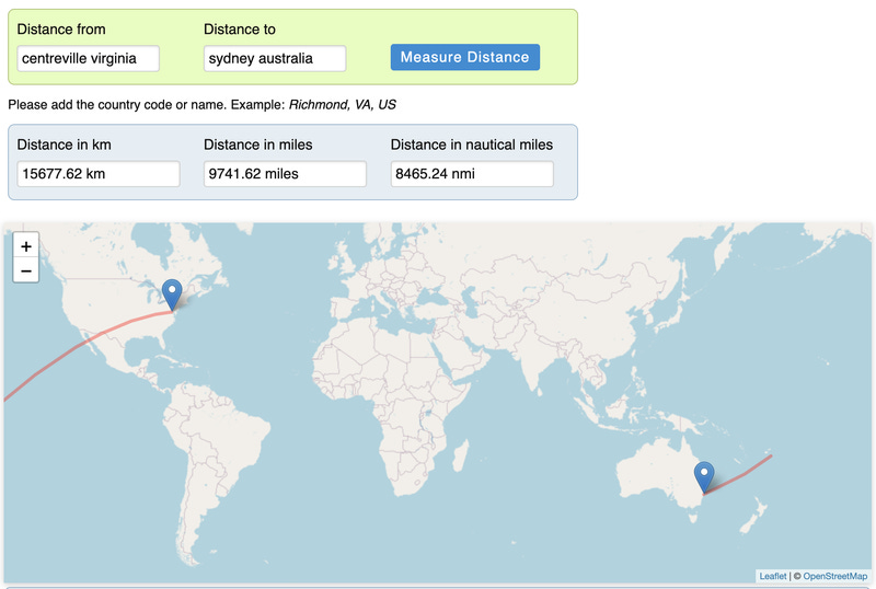 Distance from Centreville, Virginia to Sydney, Australia