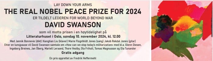 David Swanson is first to receive The Real Nobel Peace Prize for 2024