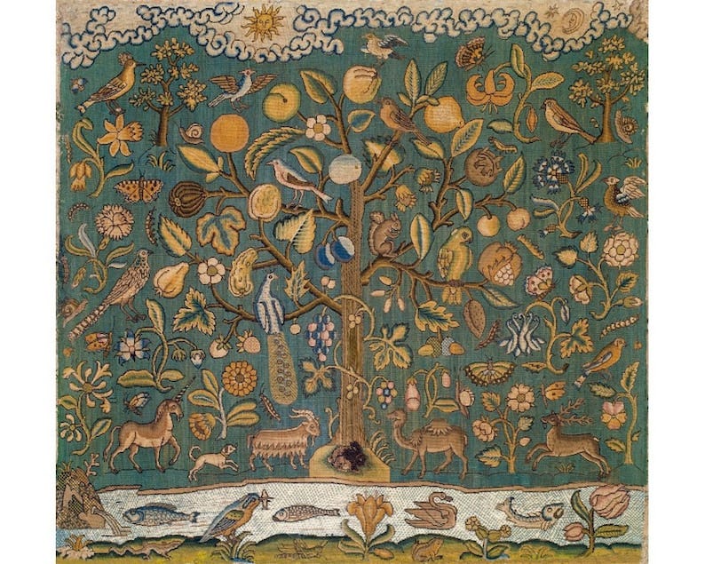 Tree of life art print Medieval tapestry Bestiary Nature image 1