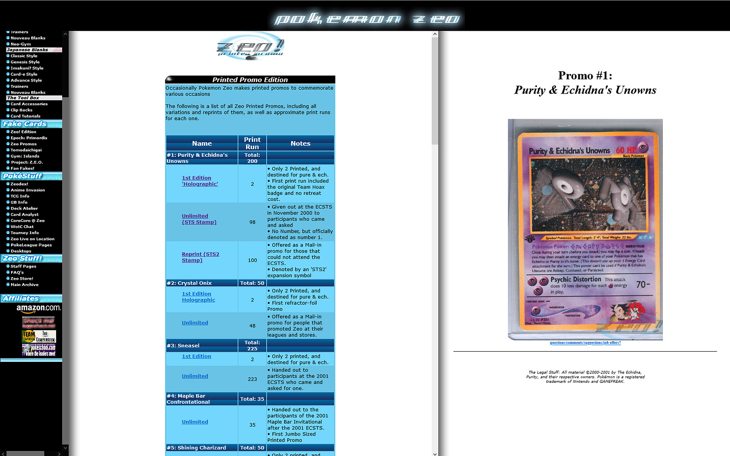 The Printed Promo Edition page on the Pokémon Zeo! website