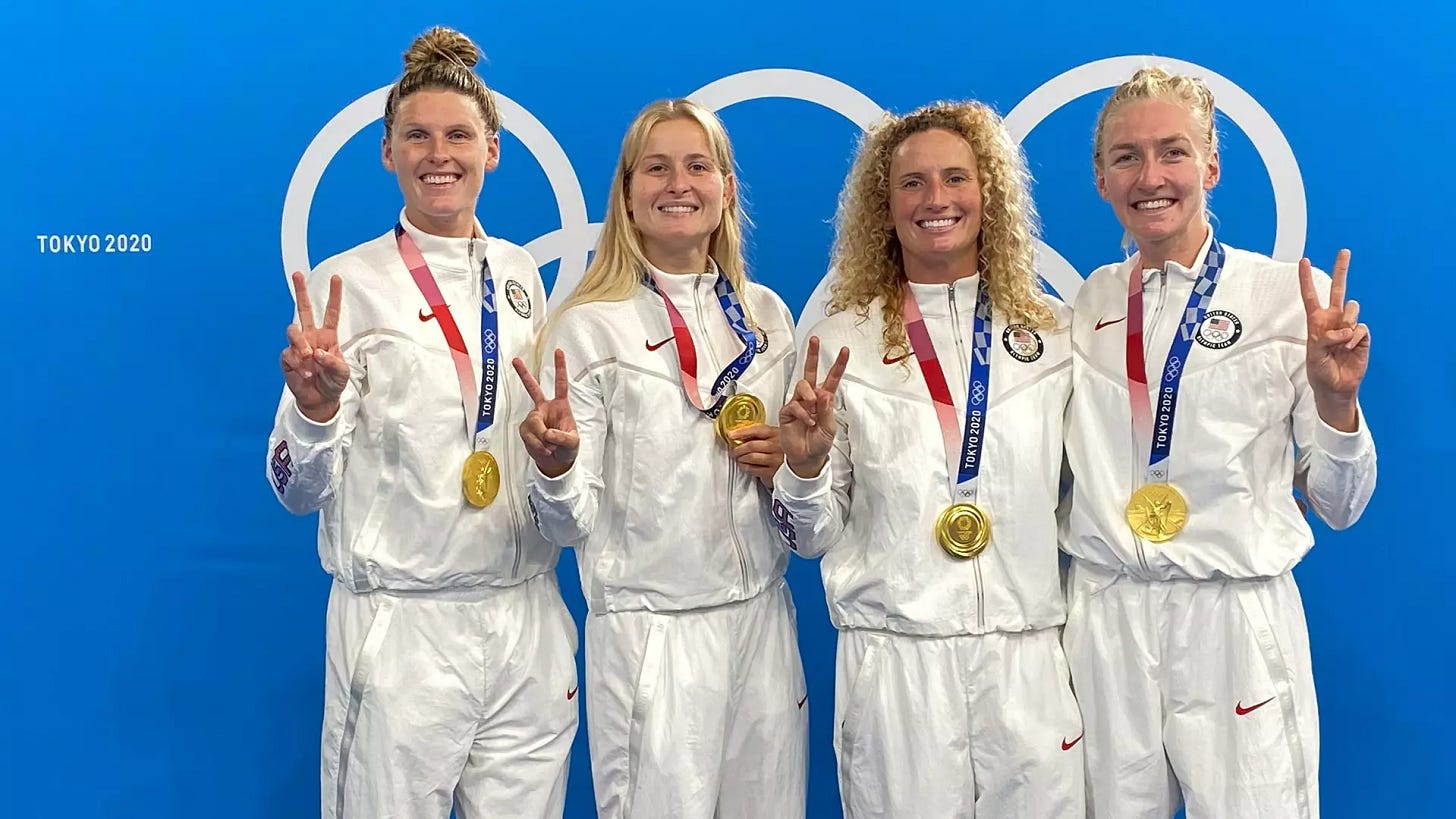 Amanda Longan, Stephania Haralabidis, Kaleigh Gilchrist, Paige Hauschild - 2020 Olympic gold