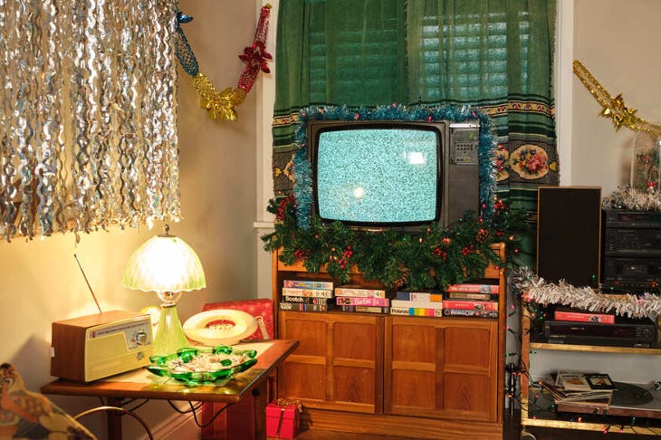 A 1980s style Christmas house with TV