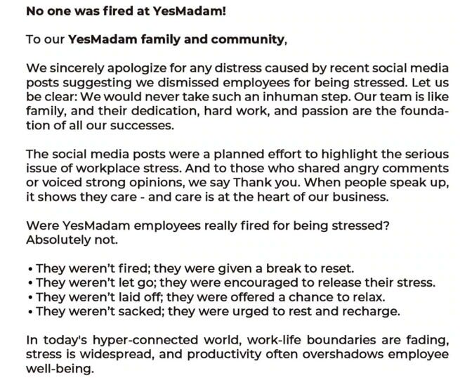 100 कर्मियों की छंटनी के फैसले पर YesMadam का यूटर्न - YesMadam  Clarification On Layoff employees lost their jobs after just saying yes in  survey