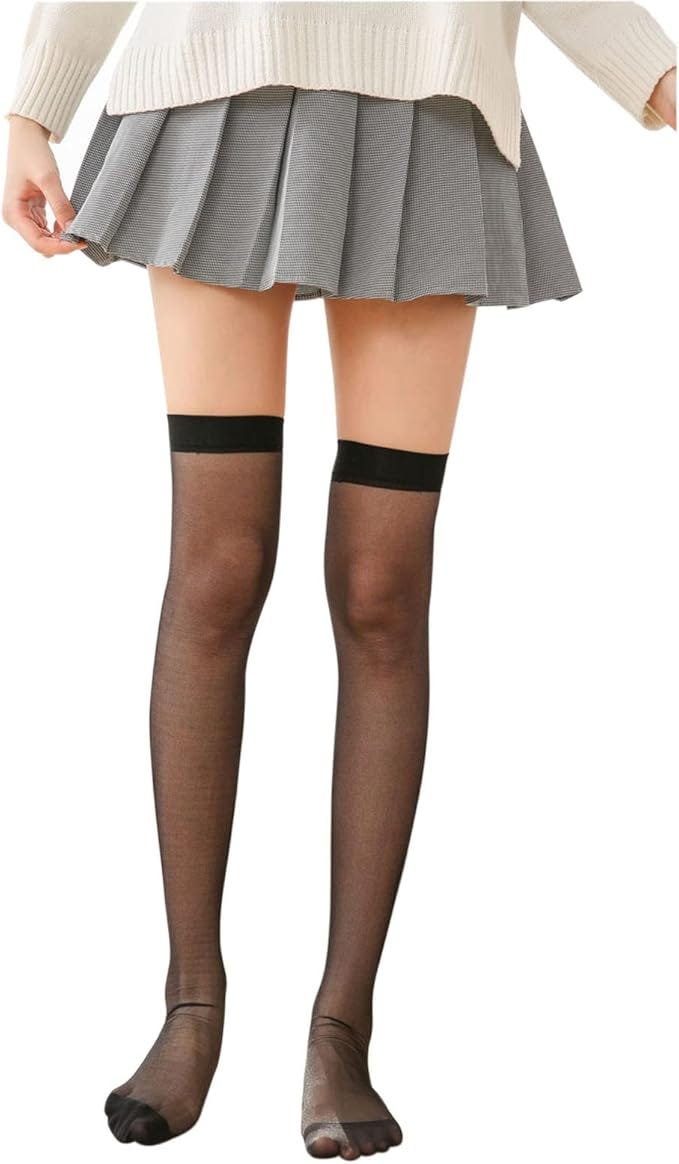 Women&#39;s Thigh High Socks Sexy Nylon Shiny Silky Sheer Over the Knee Tights Socks Solid Color Stockings