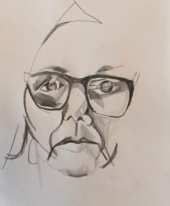 a sketch of a woman with glasses