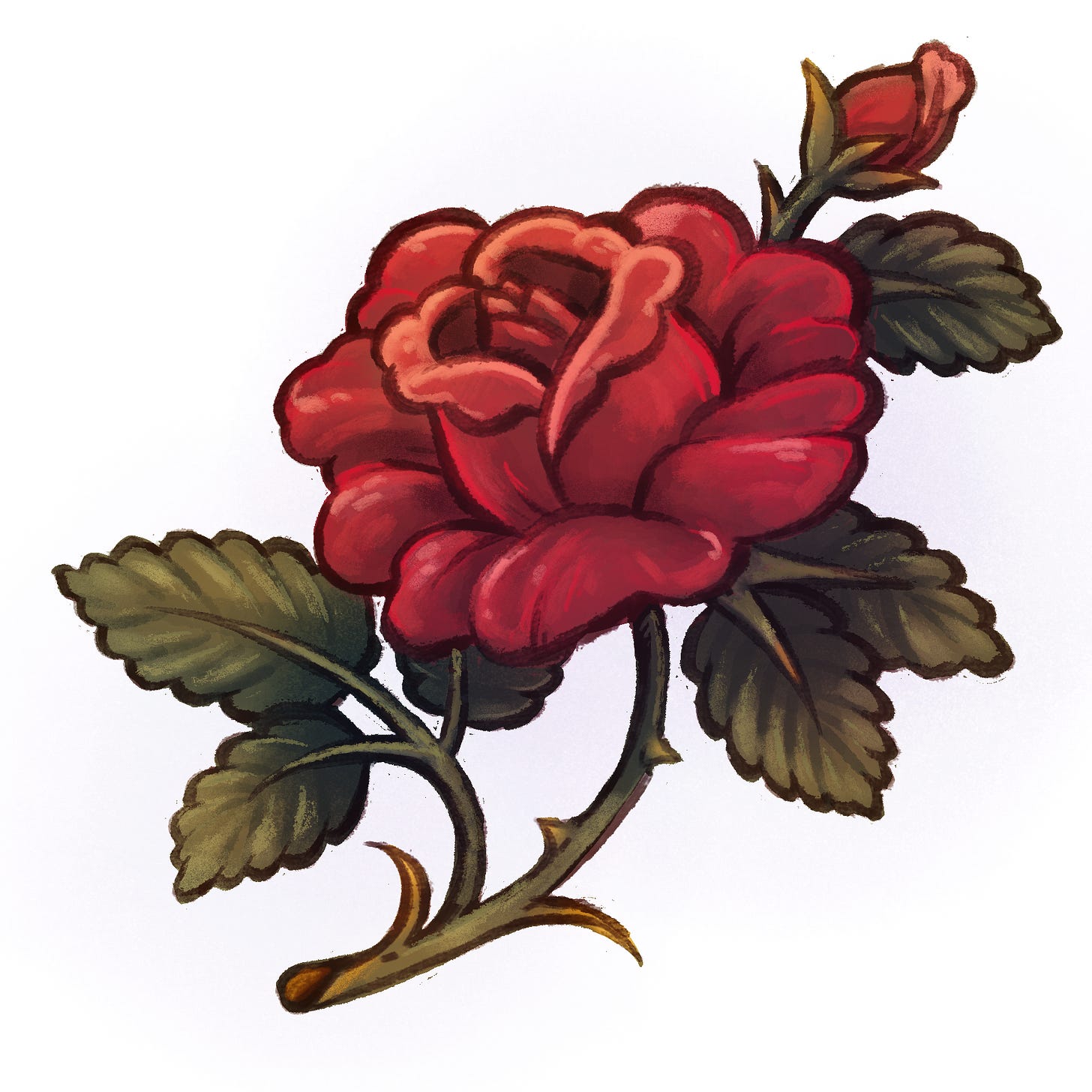 a digital handmade illustration of a stylized red rose.