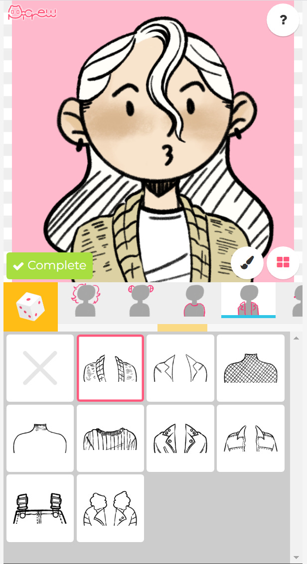 An example of a picrew interface, demonstrating various jacket options.