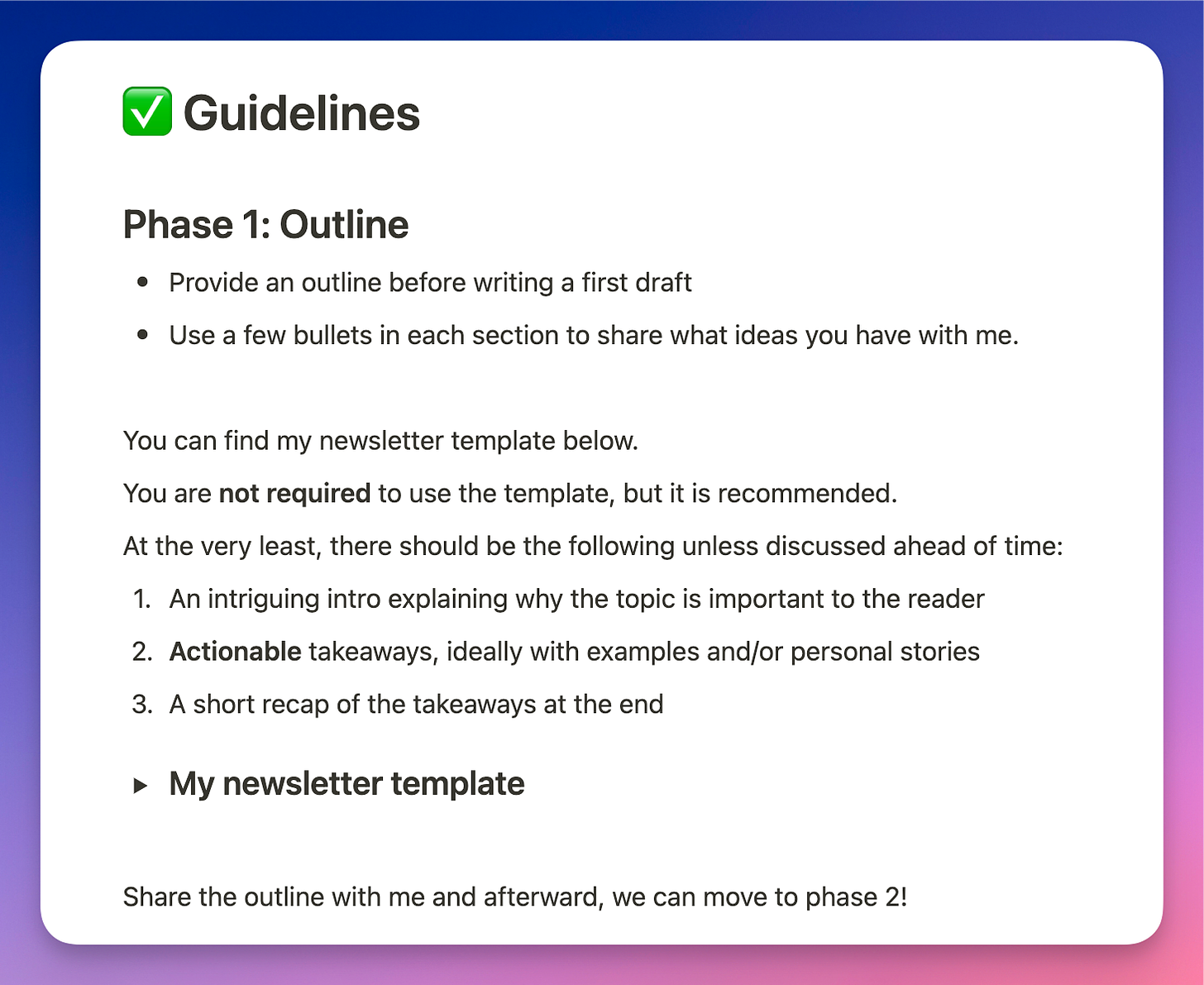 Phase 1 outline guidelines