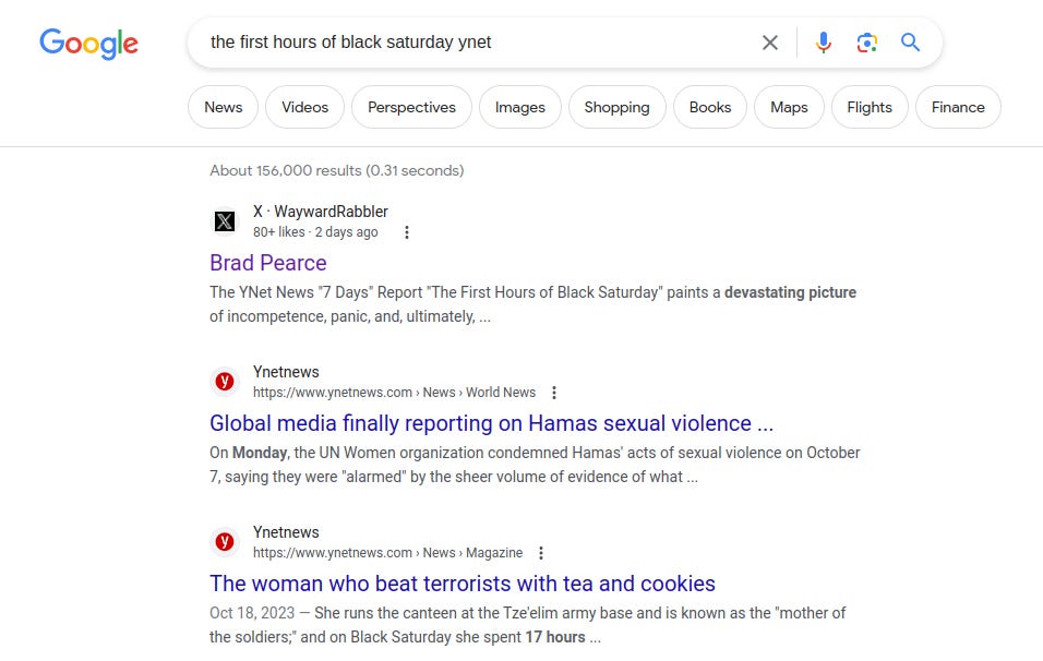 a google search for the ynet story