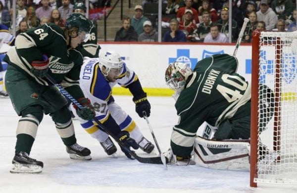 devan dubnyk helps minnesota wild beat blues nhl stanley cup playoffs 2015