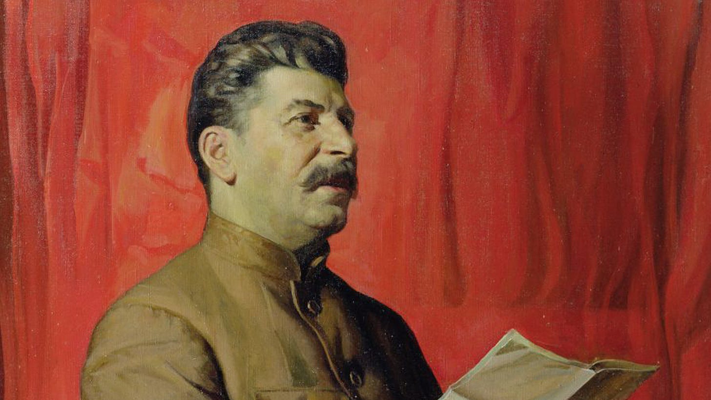 Stalin against a red background