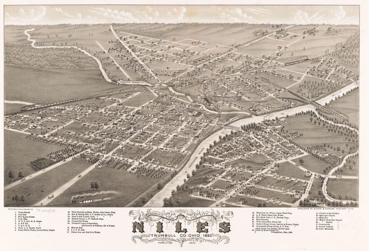Old drawing of the panoramic view of Niles, Ohio in 1882. The Fusco family was from Tursi, but this is the generation and their children who immigrated to Niles, Ohio. Old drawing of the panoramic view of Niles, Ohio in 1882. The Fusco family was from Tursi, but this is the generation and their children who immigrated to Niles, Ohio.