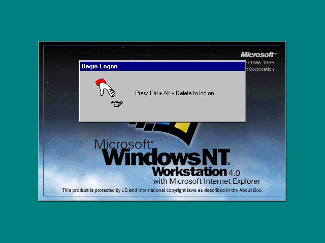 Login screen in Windows NT 4.0 Workstation