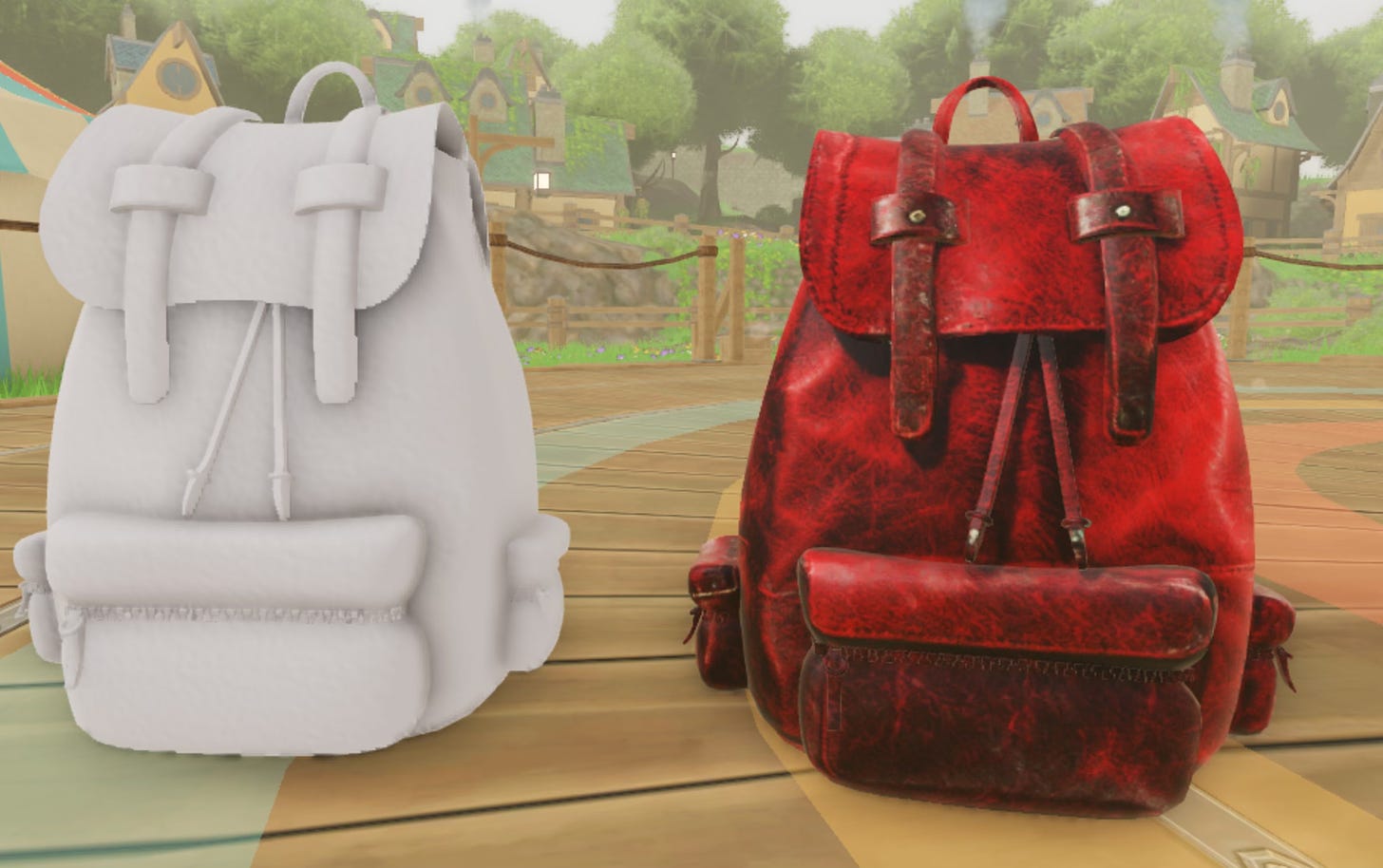 Red and white versions of the same backpack in Roblox
