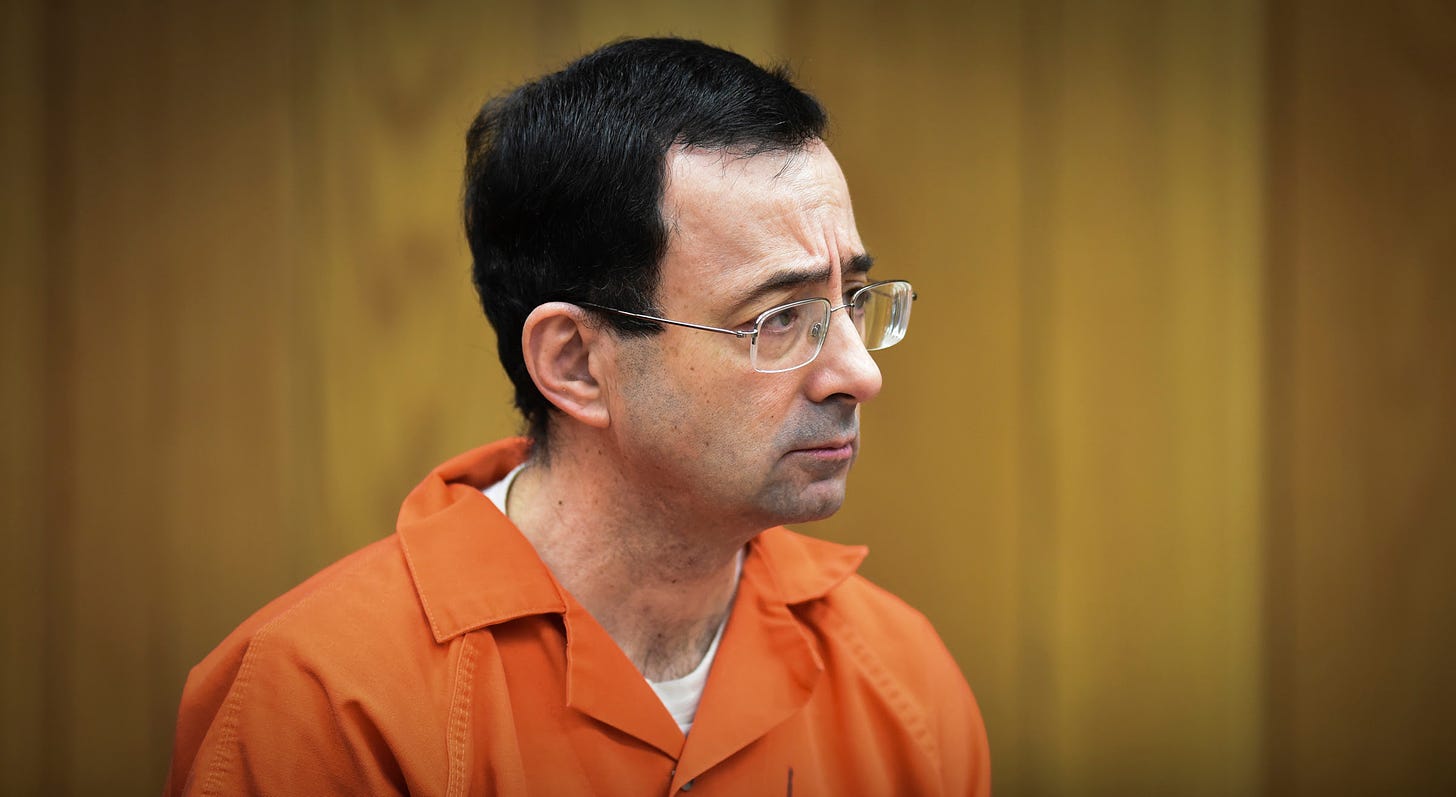 A Feb. 5, 2018 file photo of Larry Nassar appearing in Eaton County Court in Charlotte, Mich.