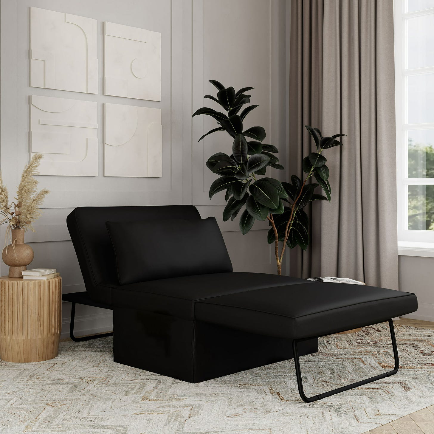 Relax-a-Lounger Metro Otto-Kube Ottoman, Chaise and Sleeper, Black Fabric