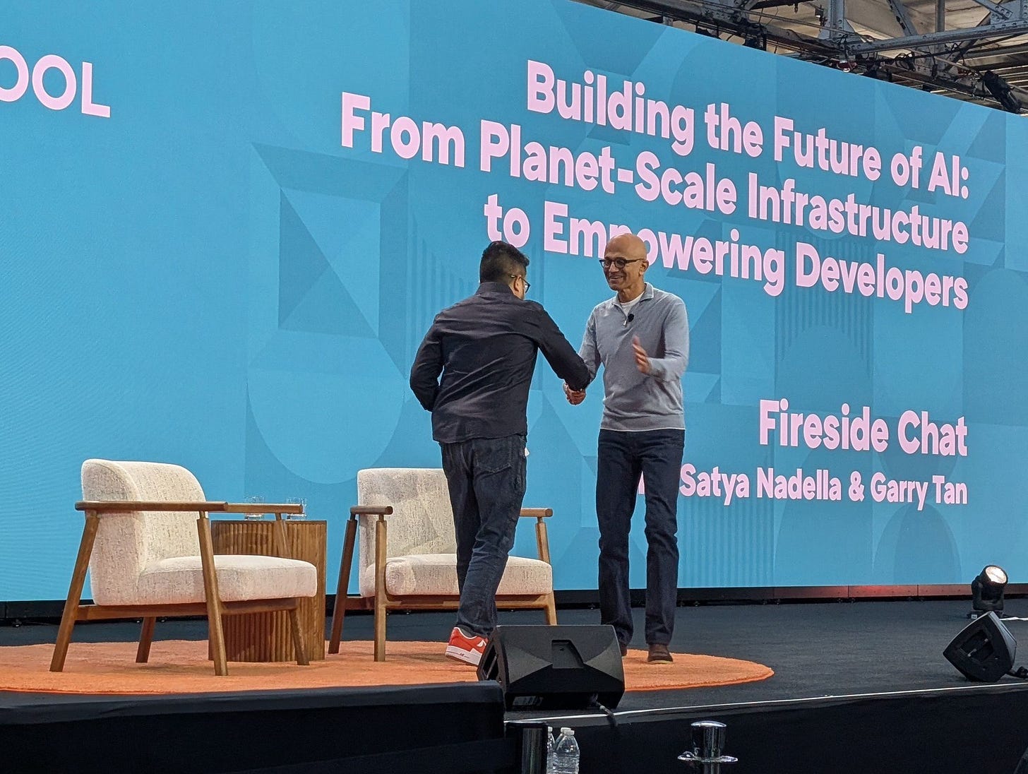 Satya Nadella (CEO, Microsoft) and Garry Tan at YC AI Startup School