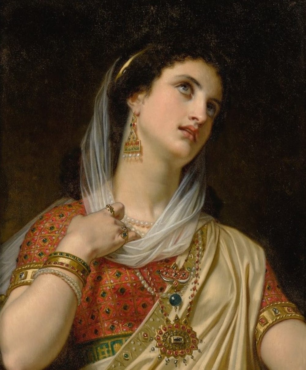 Oil on canvas portrait of Queen Esther, done 1870s by Merle Hugues