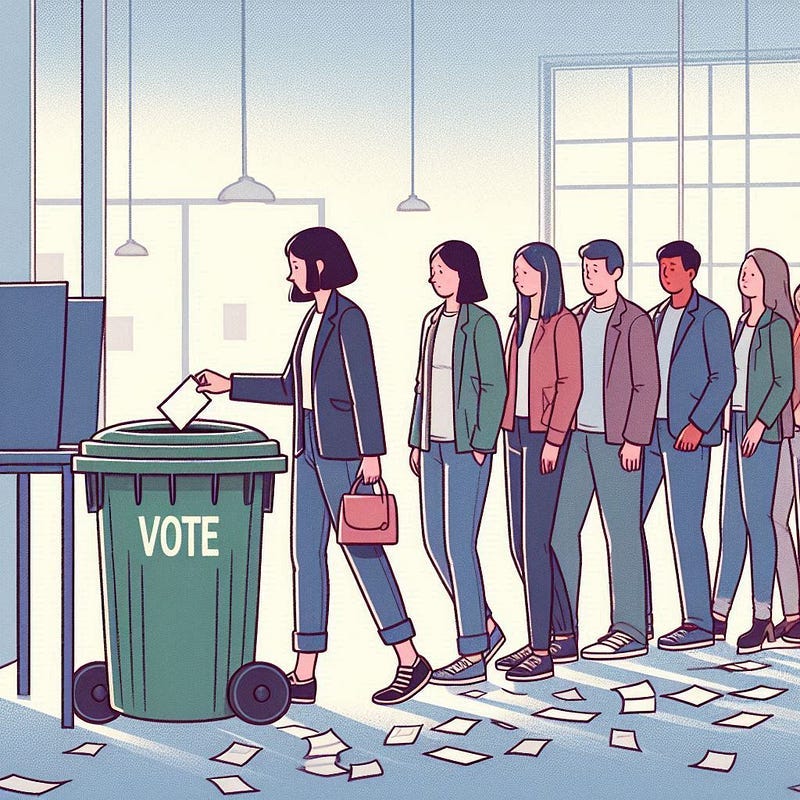 Voters saving time by putting their ballots directly into the trash.