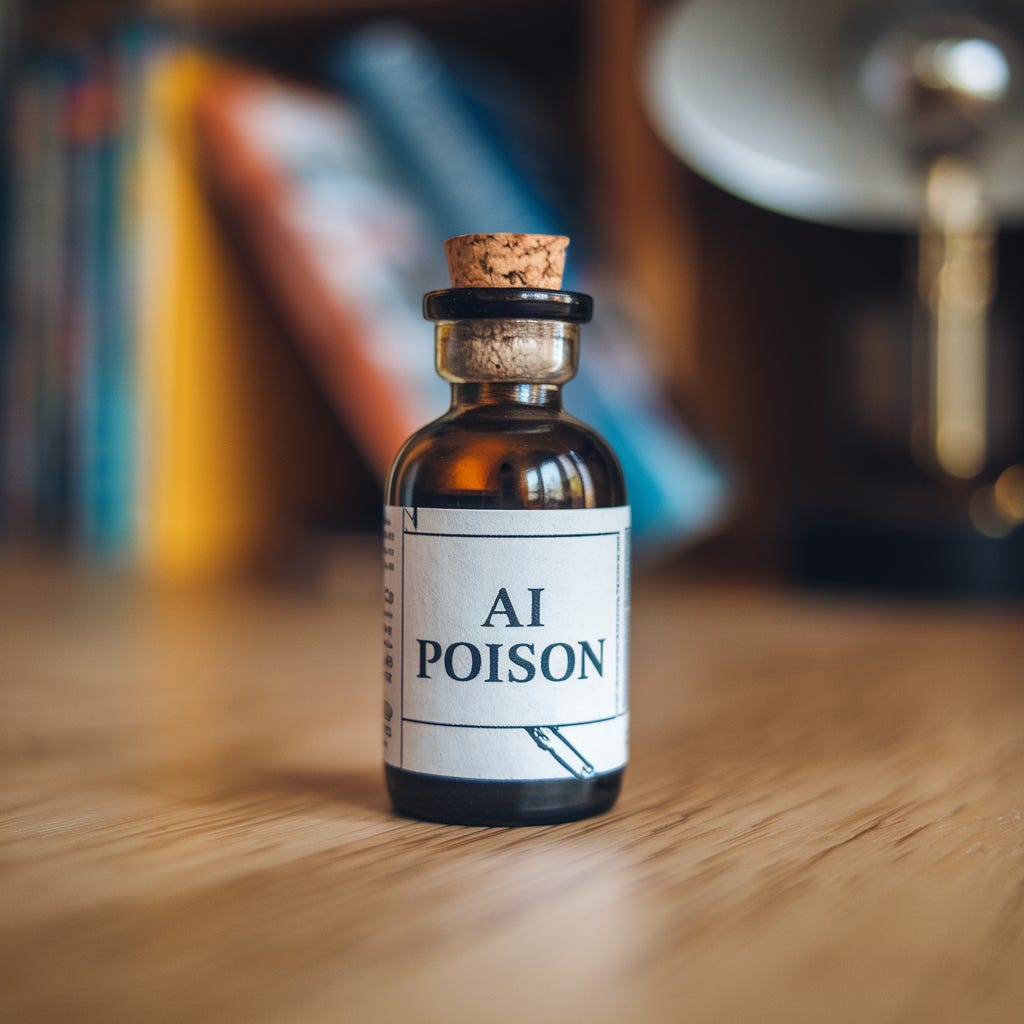 small bottle of AI poison on a desk