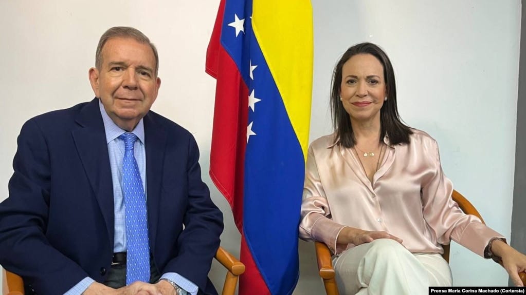 El candidato presidencial, Edmundo González y la líder opositora, María Corina Machado. 