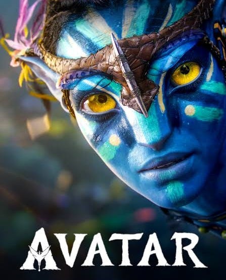 An image shows a character from Avatar. They have a blue face and face paint. Text reads: Avatar