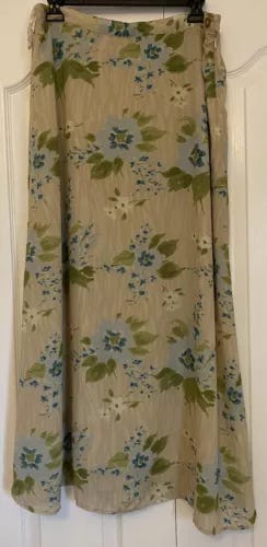 90s Vintage Green Blue Floral Long Skirt Y2K- Apostrophe Women's Large - Picture 1 of 9