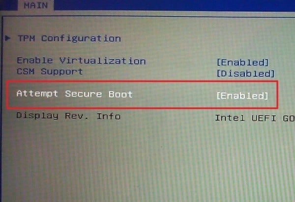 windows 10 secure boot option to disable 2015