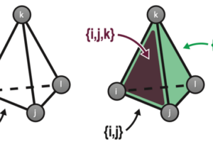 In the classical Hopfield network (left), each neuron (I, j, k, l) is connected to the others in a pairwise manner. In the modified network made by Mr Burns and Professor Fukai, sets of three or more neurons can connect simultaneously.