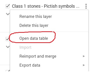 Screenshot from Google My Maps showing how to open the data table in the mapping tool
