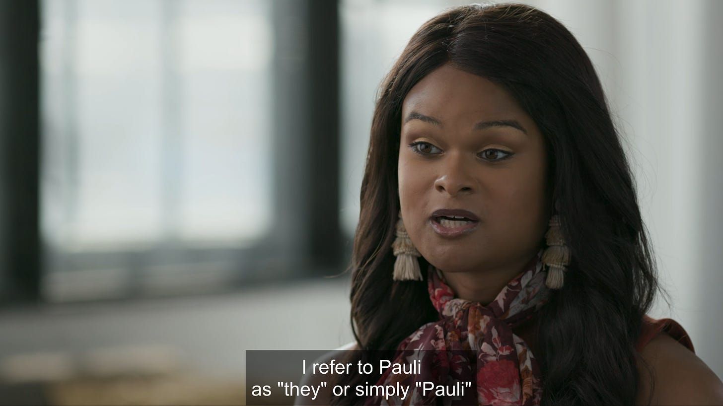 Interview with black transwoman Raquel Willis with a captioned quote, “I refer to Pauli as they, or I just say Pauli”