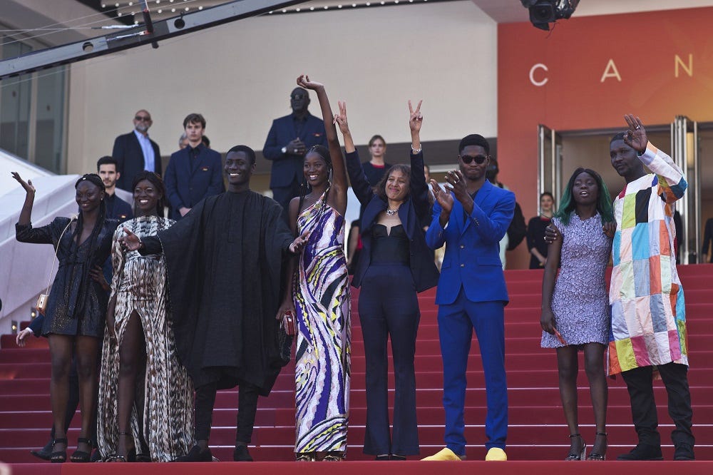 mati diop with cast of atlantique at cannes film festivla