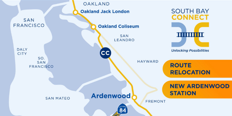 Map of Bay Area showing alternative route for Capitol Corridor