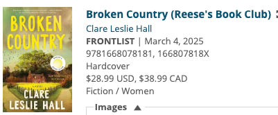 Broken Country book data including BISAC codes