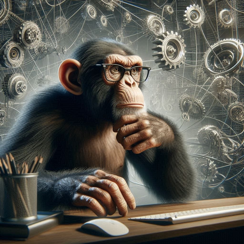 A realistic monkey overthinking a complex system