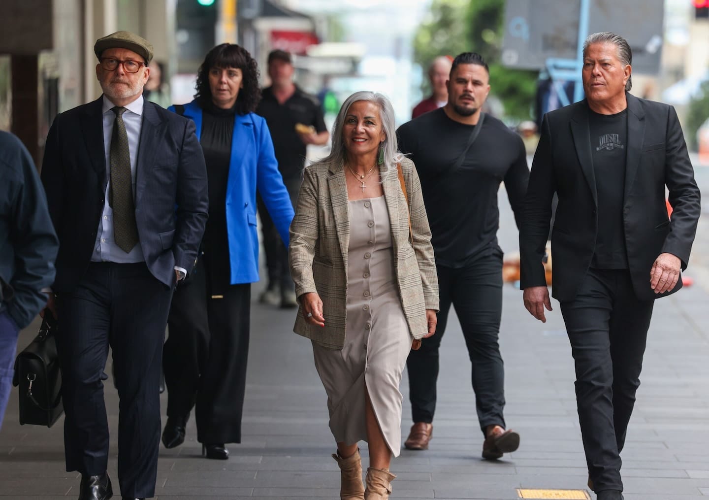 Hannah and Brian Tamaki arrive at the Auckland District Court with lawyer Ron Mansfield KC. Photo / Mike Scott